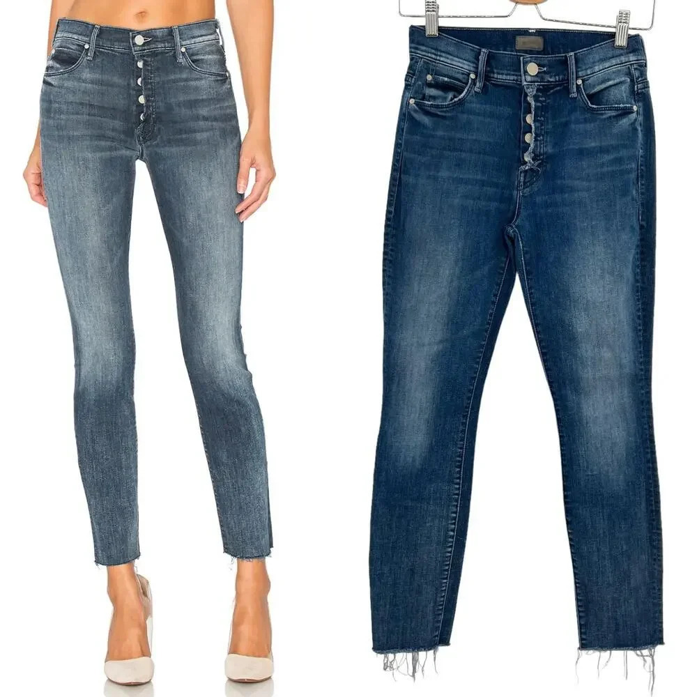 MOTHER Denim The Fly Cut Stunner Fray Jeans in‎ Moon Dark Wash Size 25